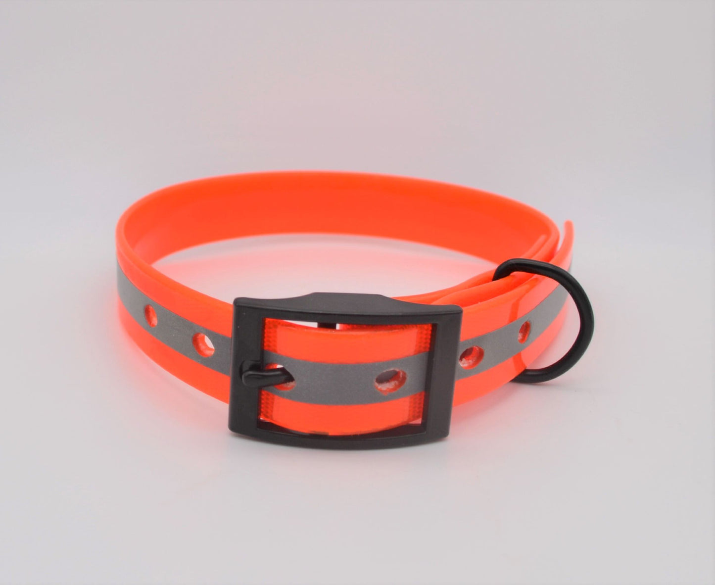 Reflective Orange Waterproof Coated Webbing Collar 20mm Black, Brass or Silver