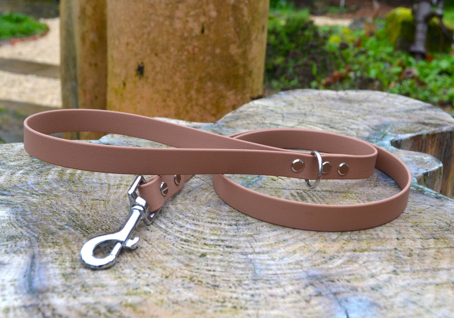 Brown Waterproof Coated Webbing Collar 20mm Collar & Lead Set Silver or Black