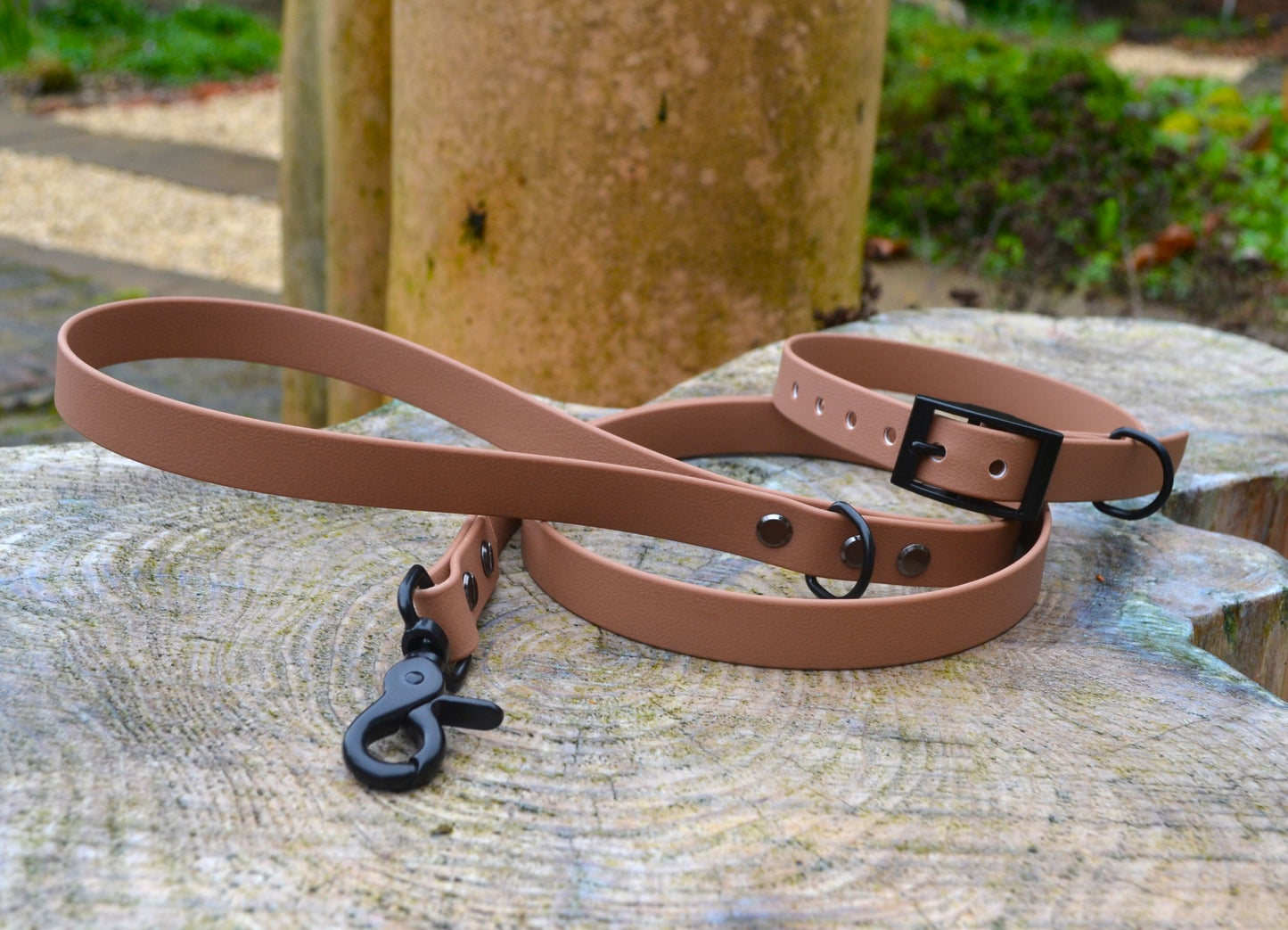 Brown Waterproof Coated Webbing Collar 20mm Brass, Silver or Black