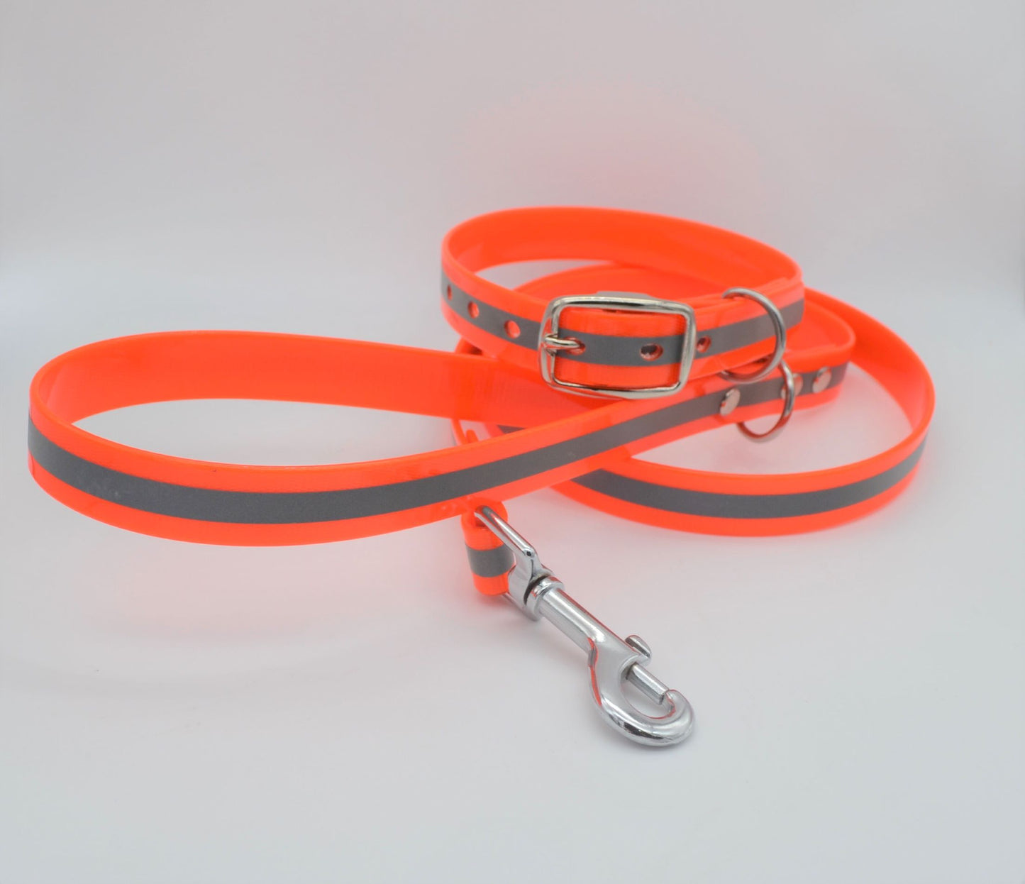 Reflective Orange Waterproof Coated Webbing Collar 20mm Collar & Lead Set