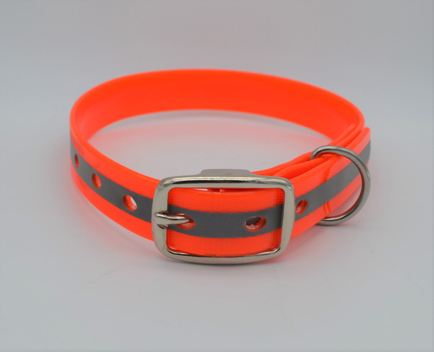 Reflective Orange Waterproof Coated Webbing Collar 20mm Black, Brass or Silver