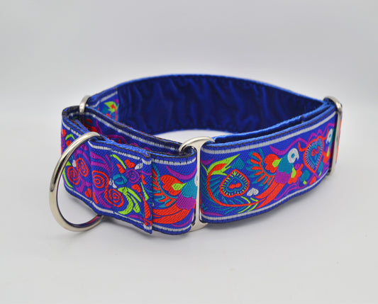 14-22 Blue Tropical Parrot Pattern 50mm Martingale Collar