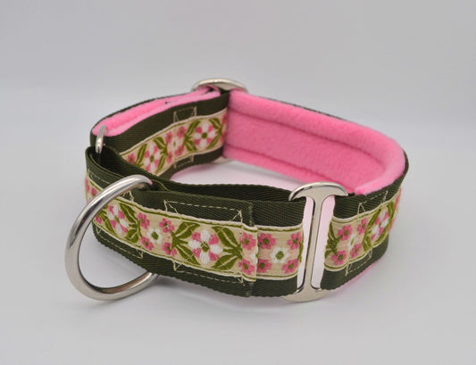 Pink/Green Vintage Floral Pattern 38mm Martingale Collar