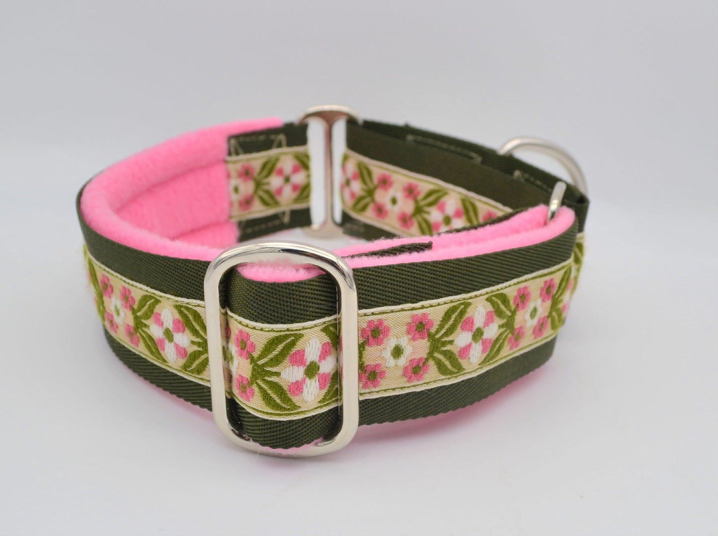 Pink/Green Vintage Floral Pattern 38mm Martingale Collar