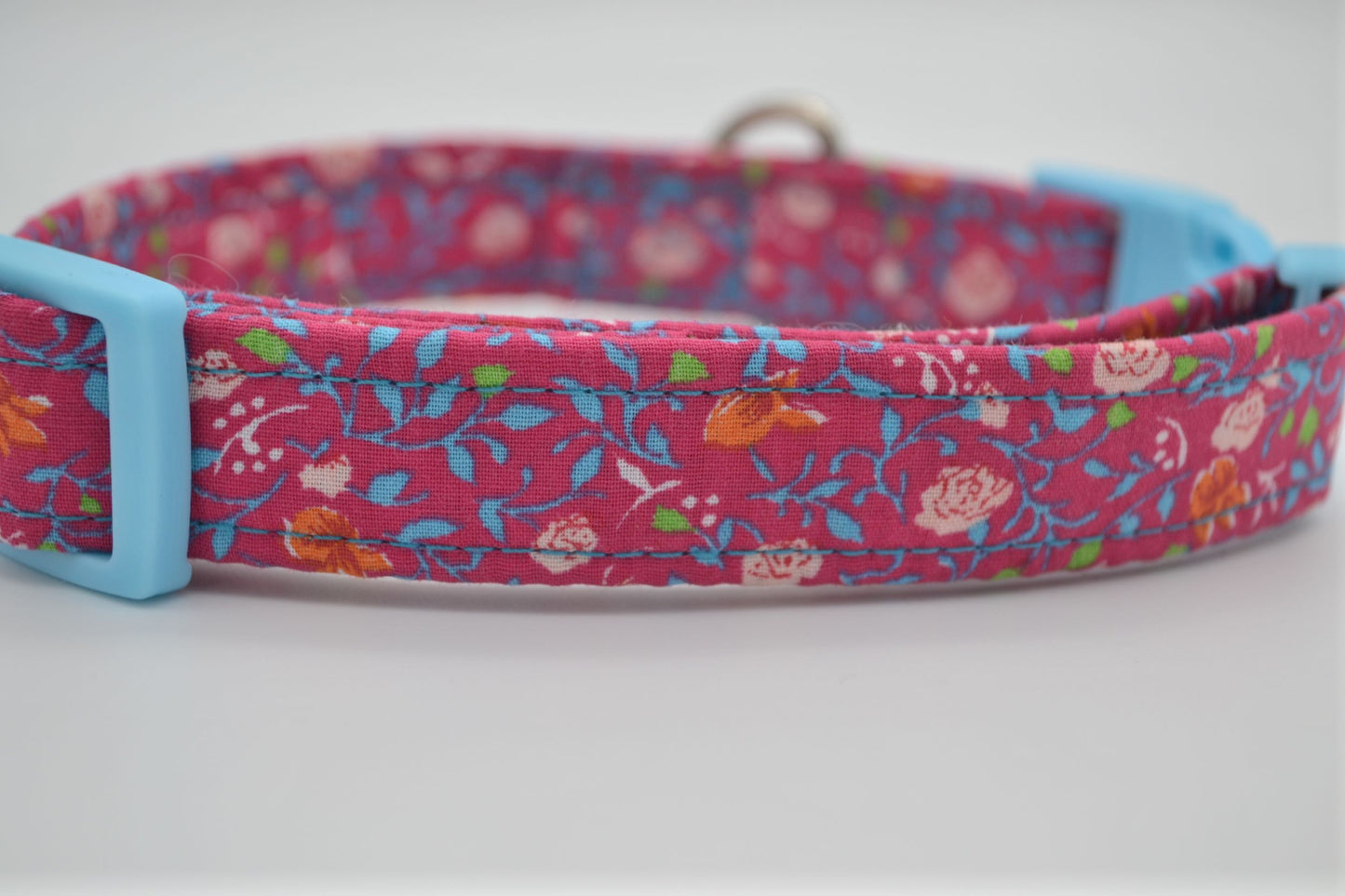 9-13" Pink/Blue Rose Flowers Fabric Collar