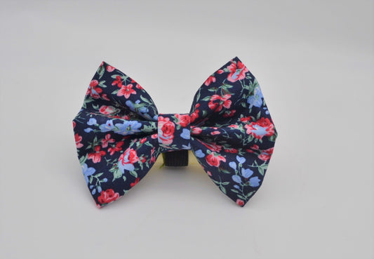 Navy/Pink Floral Bow Tie