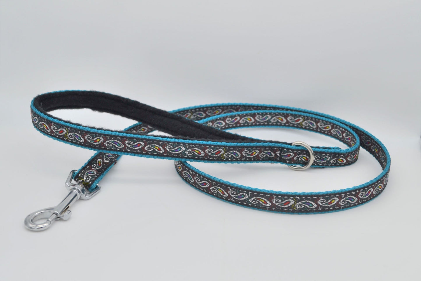 Turquoise/Black Paisley Pattern Collar & Lead Set Puppy 16mm