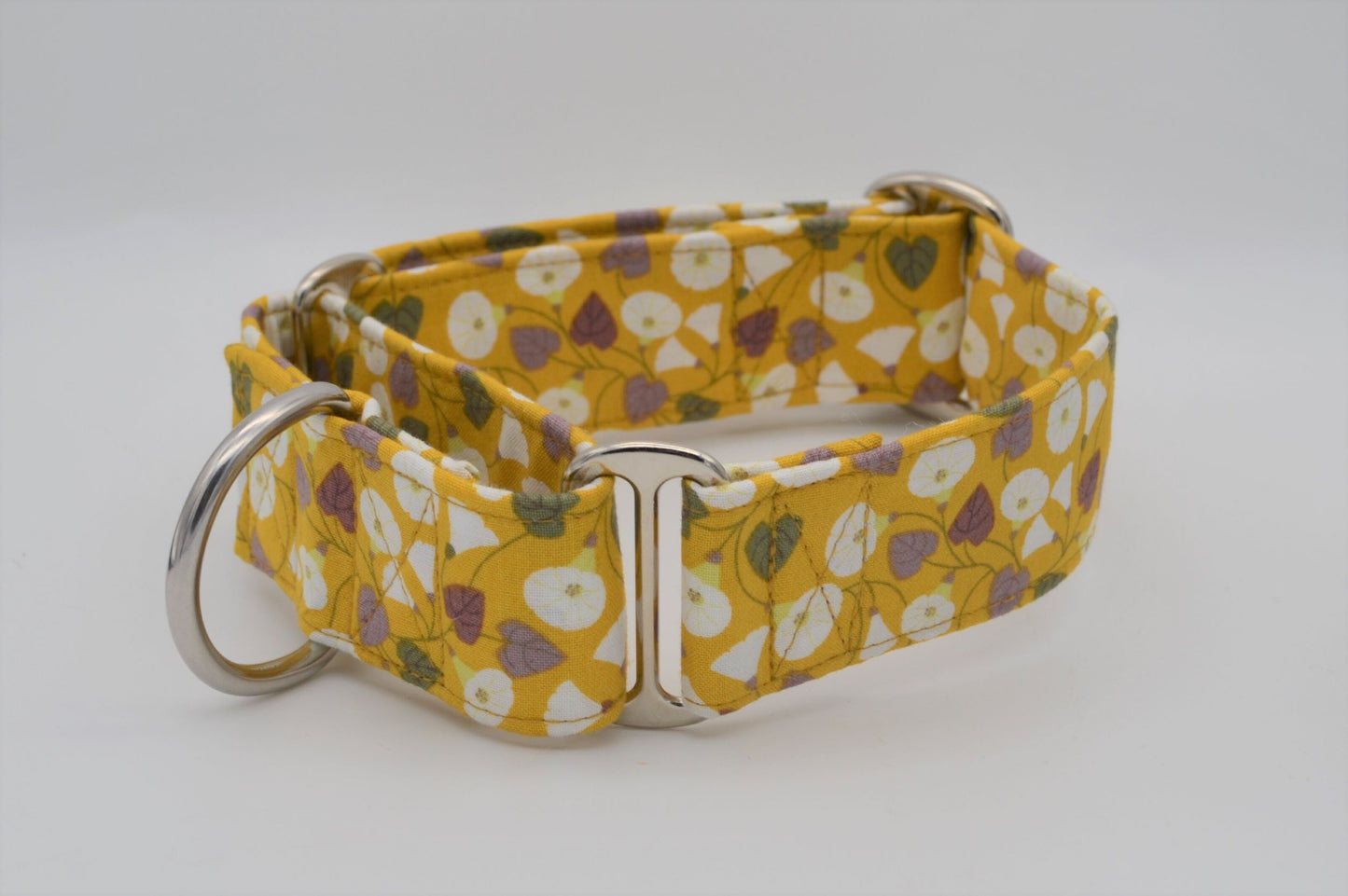 Mustard Yellow or Slate Grey Hedgerow Pattern 38mm Fabric Martingale Collar