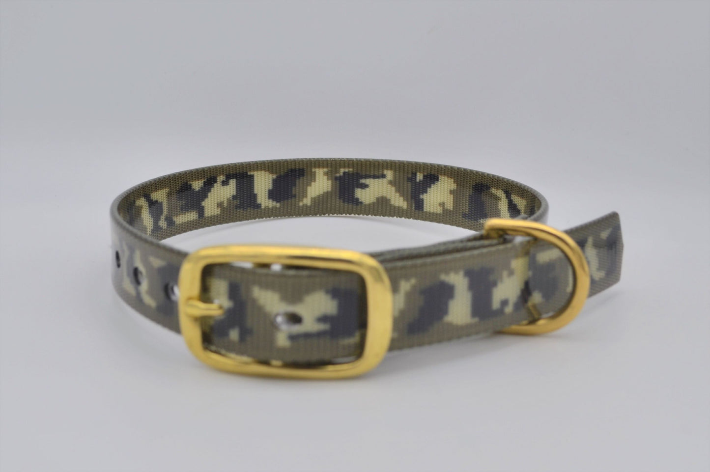 Camouflage Waterproof Coated Webbing Collar 20mm Black, Silver or Brass