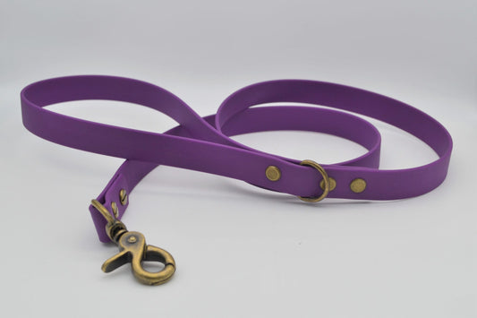 Purple Waterproof Coated Webbing Lead 20mm Black, Silver or Antique Brass