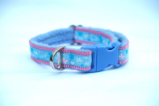 8-12" Blue butterflies on Pink Pattern Collar