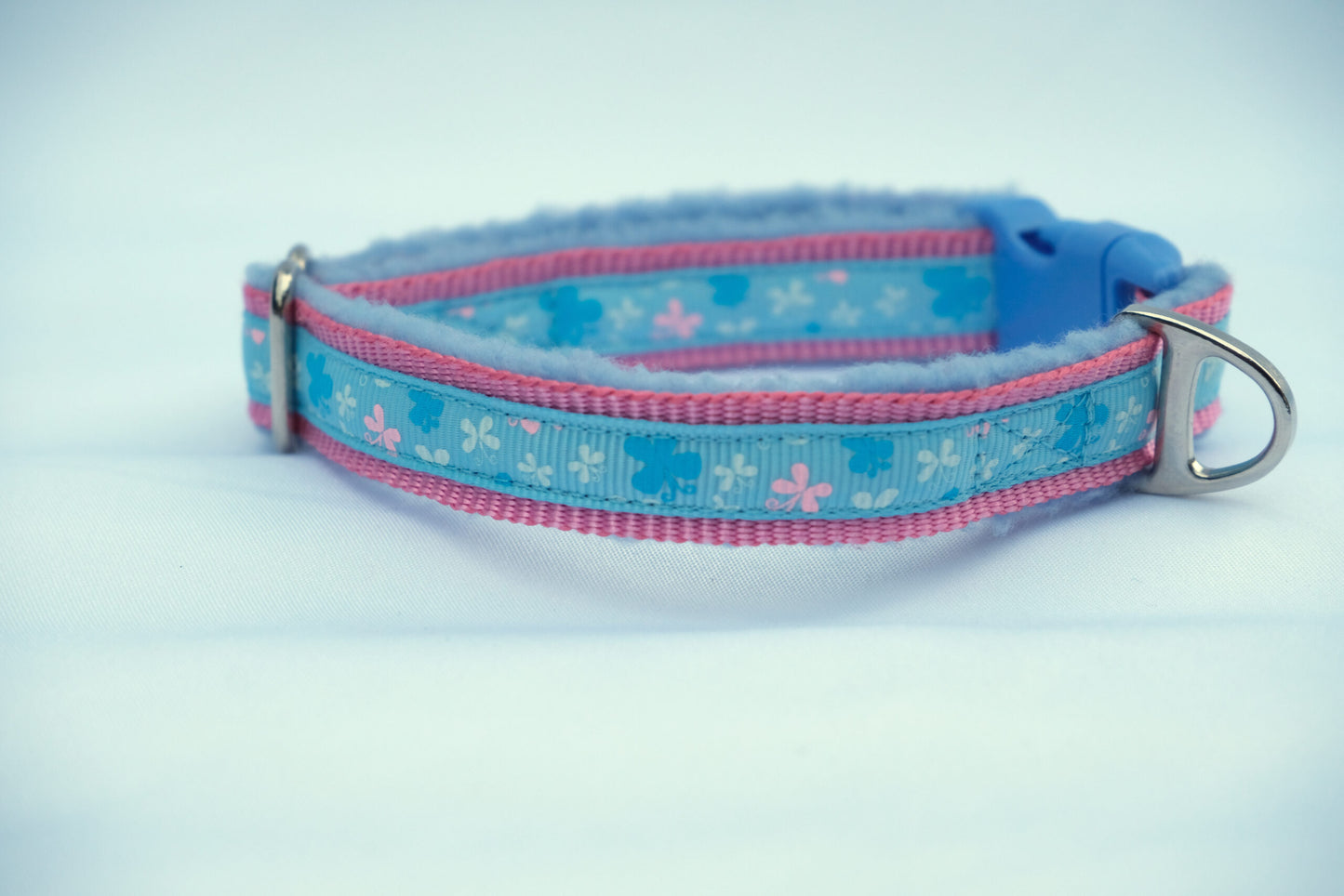 8-12" Blue butterflies on Pink Pattern Collar