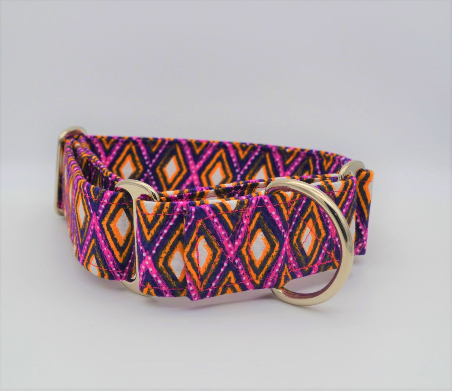 Purple/Orange Diamonds Pattern 38mm Fabric Martingale Collar