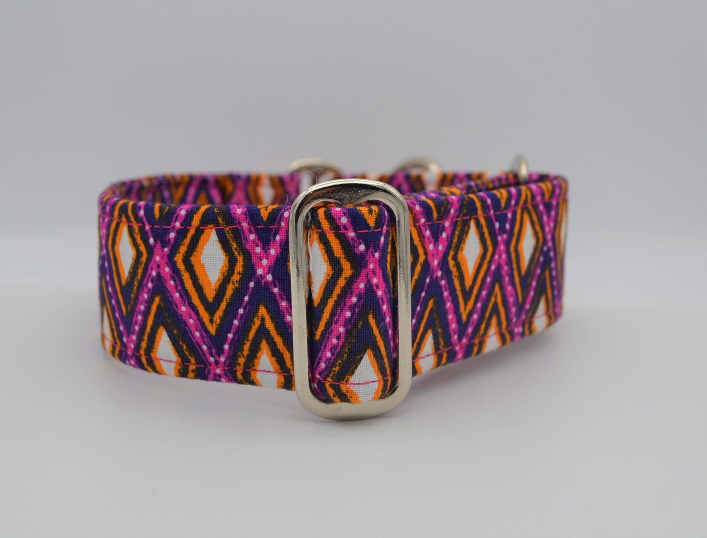 Purple/Orange Diamonds Pattern 38mm Fabric Martingale Collar