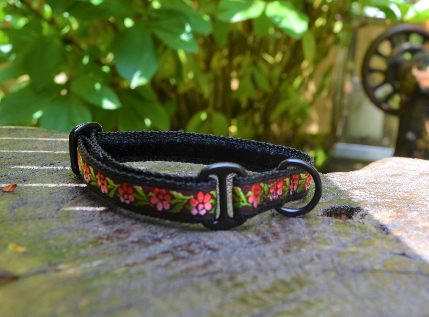 Red or Blue Roses on Black Pattern House Collar