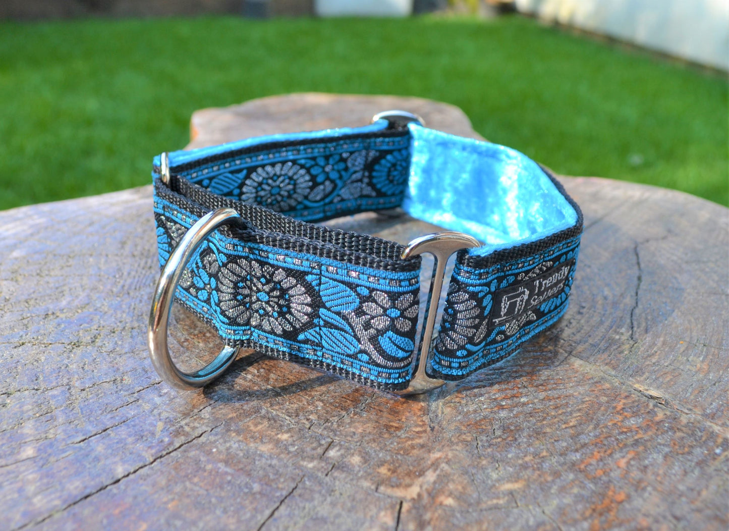 Blue/Silver Floral Pattern 38mm Martingale Collar