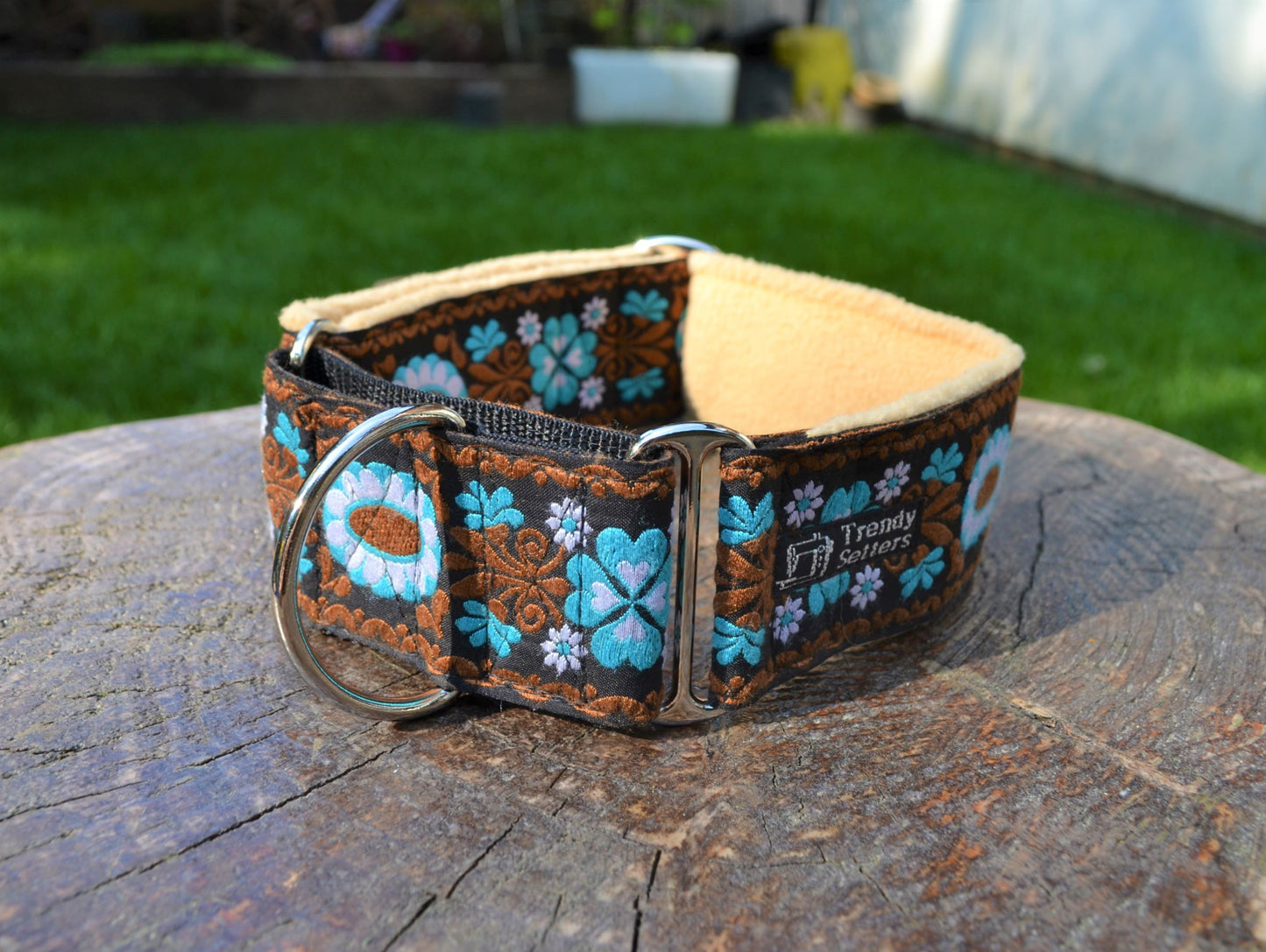 Vintage Floral Ribbon Brown/Blue Pattern 50mm Martingale Collar