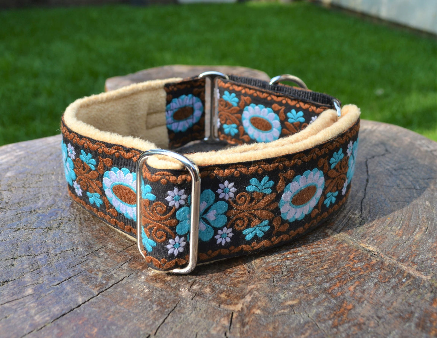 Vintage Floral Ribbon Brown/Blue Pattern 50mm Martingale Collar