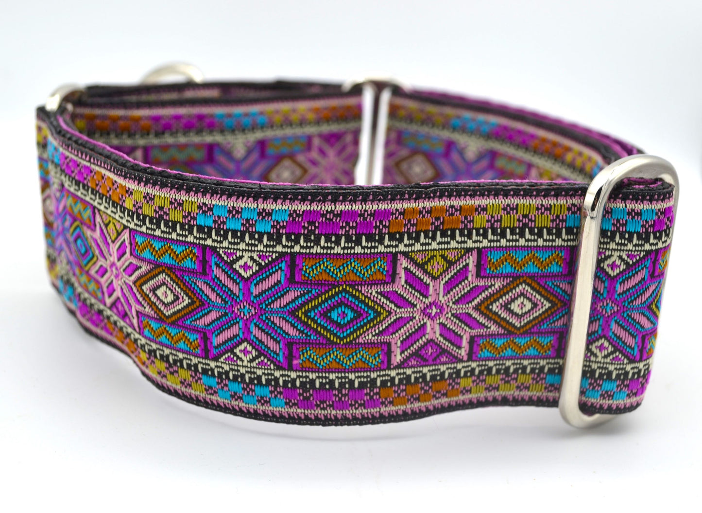 Purple Geometric Stars Pattern 50mm Martingale Collar 14-22″