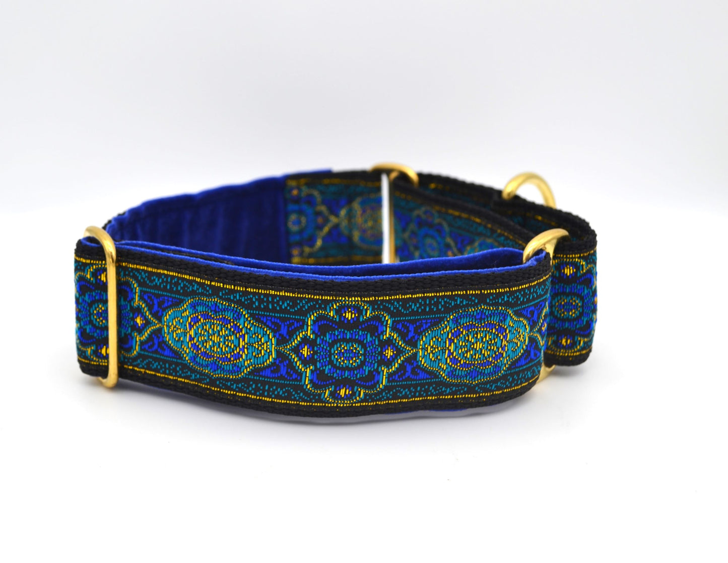 Blue/Gold Ethnic Pattern 38mm Martingale Collar (Brass)