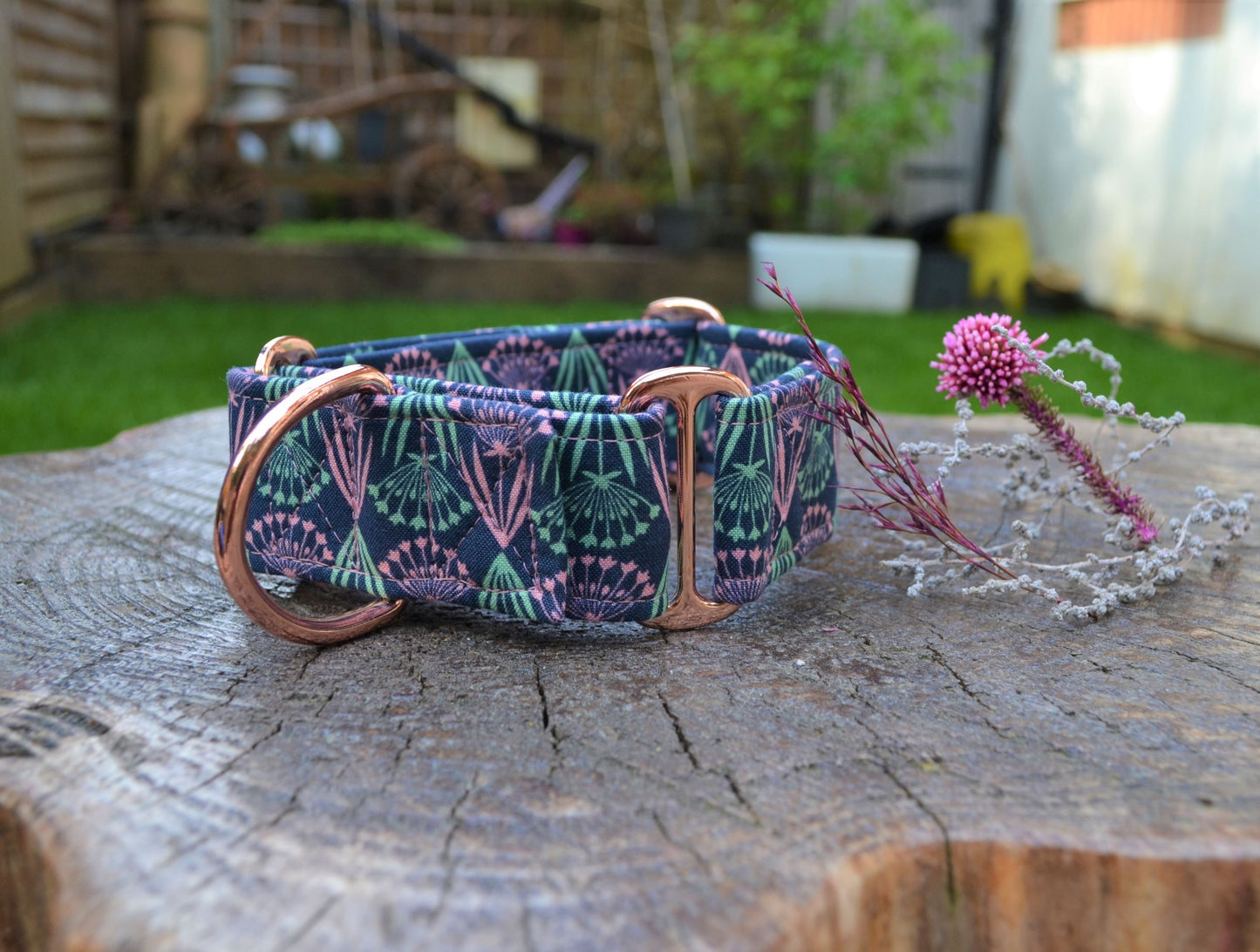 Wildflower Pattern 38mm Fabric Martingale Collar (Rose Gold)