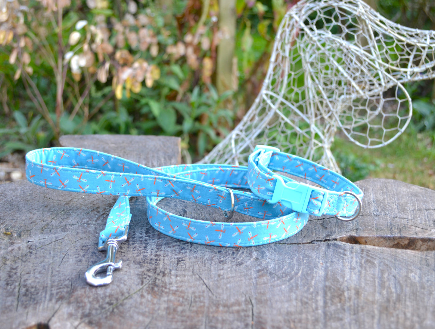 Orange Dragonflies on Blue Collar & Lead Set