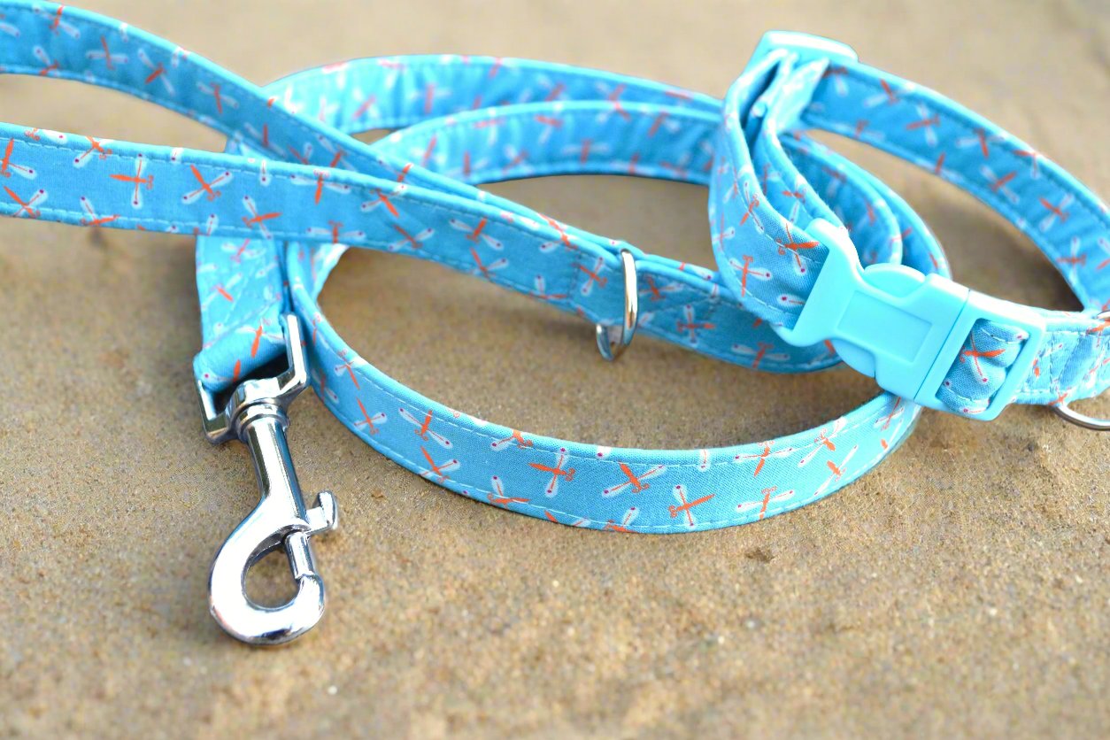 Orange Dragonflies on Blue Collar & Lead Set