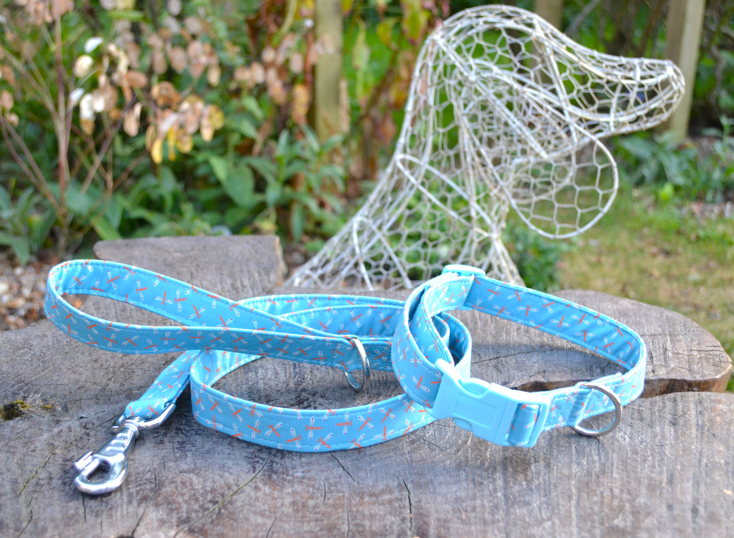 Orange Dragonflies on Blue Collar & Lead Set