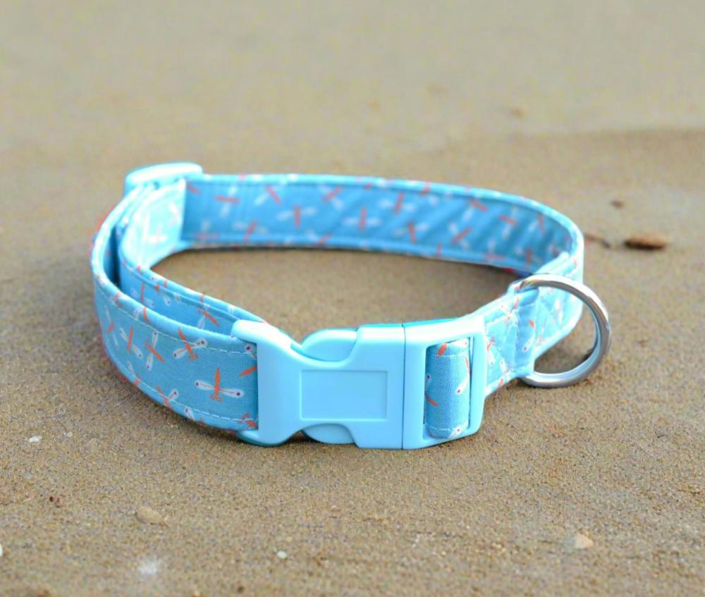 Orange Dragonflies on Blue Fabric Collar 25mm