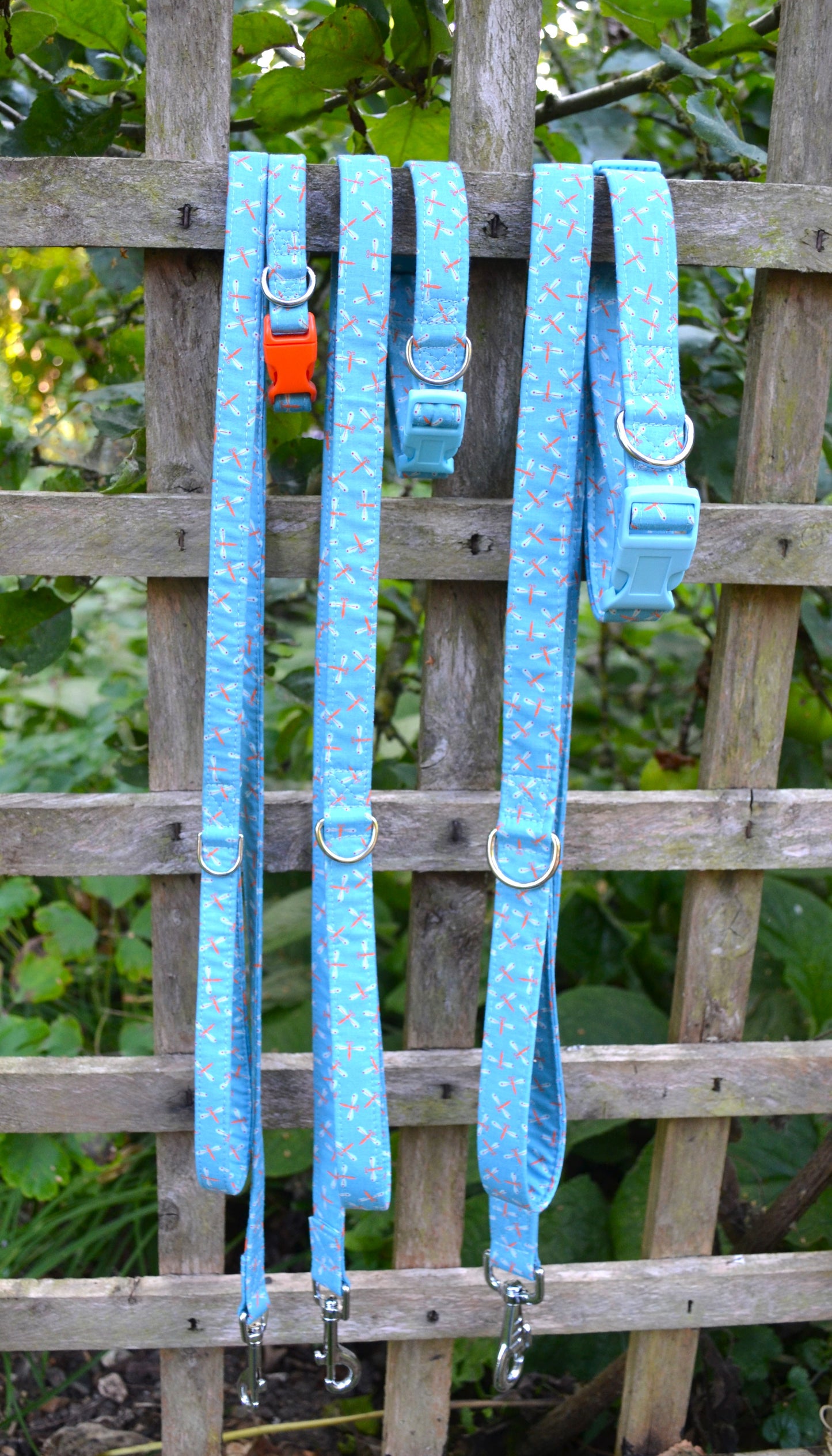 Orange Dragonflies on Blue Fabric Collar 16mm