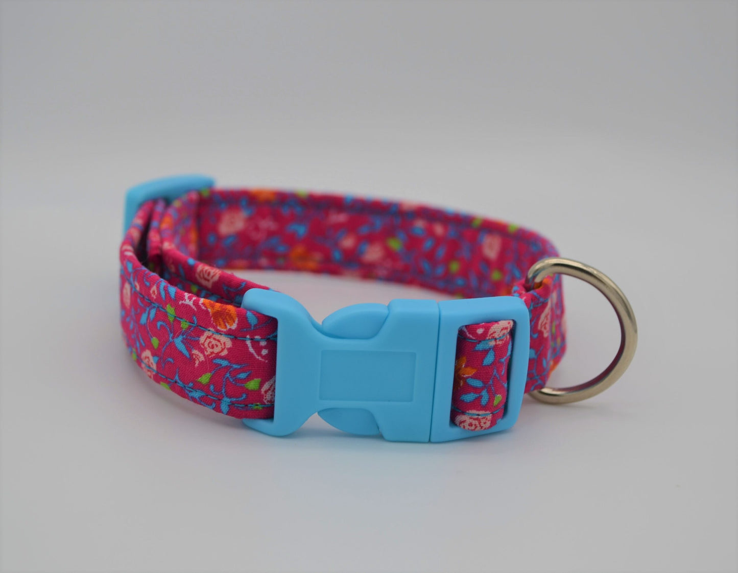 9-13" Pink/Blue Rose Flowers Fabric Collar