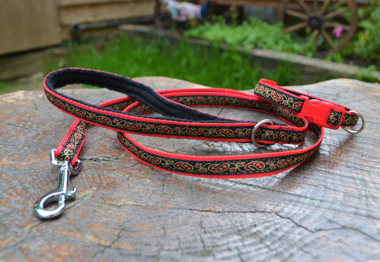 Red/Black Paisley Pattern Collar & Lead Set