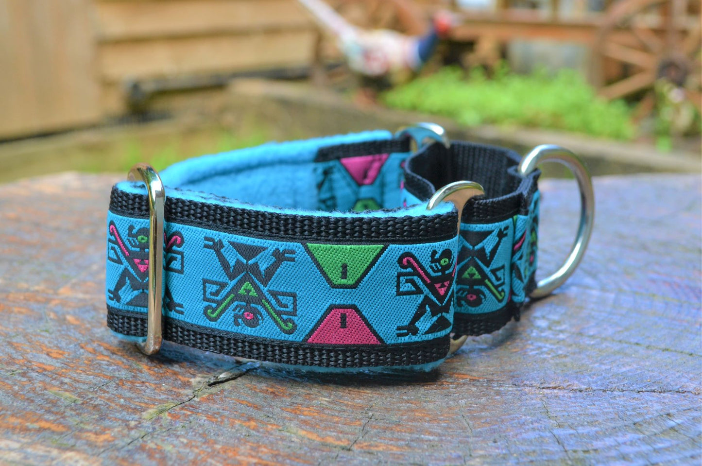 Blue Aztec Figures Pattern 38mm Martingale Collar