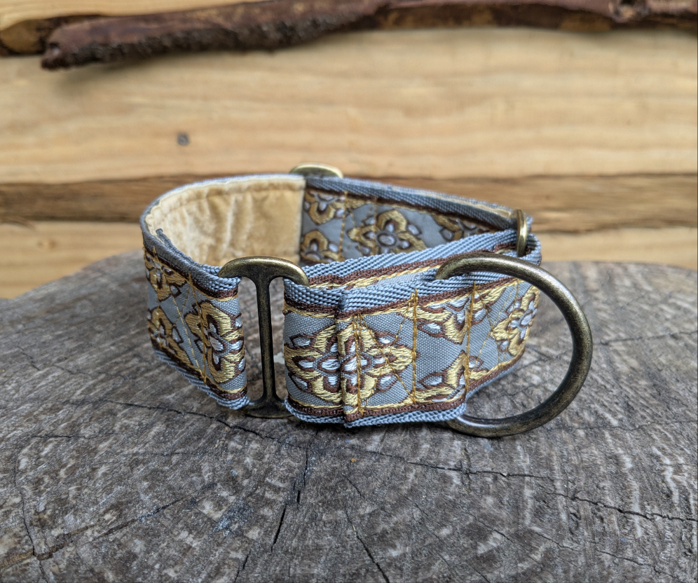 Grey/Gold Floral Pattern 38mm Martingale Collar