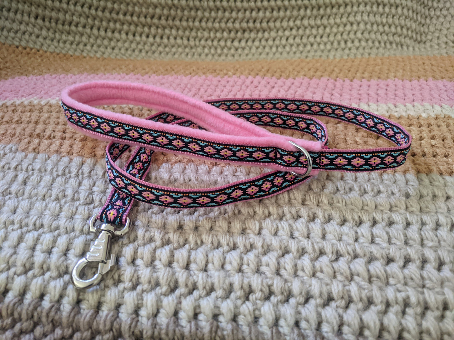 Pink/Navy Pattern Collar & Lead Set