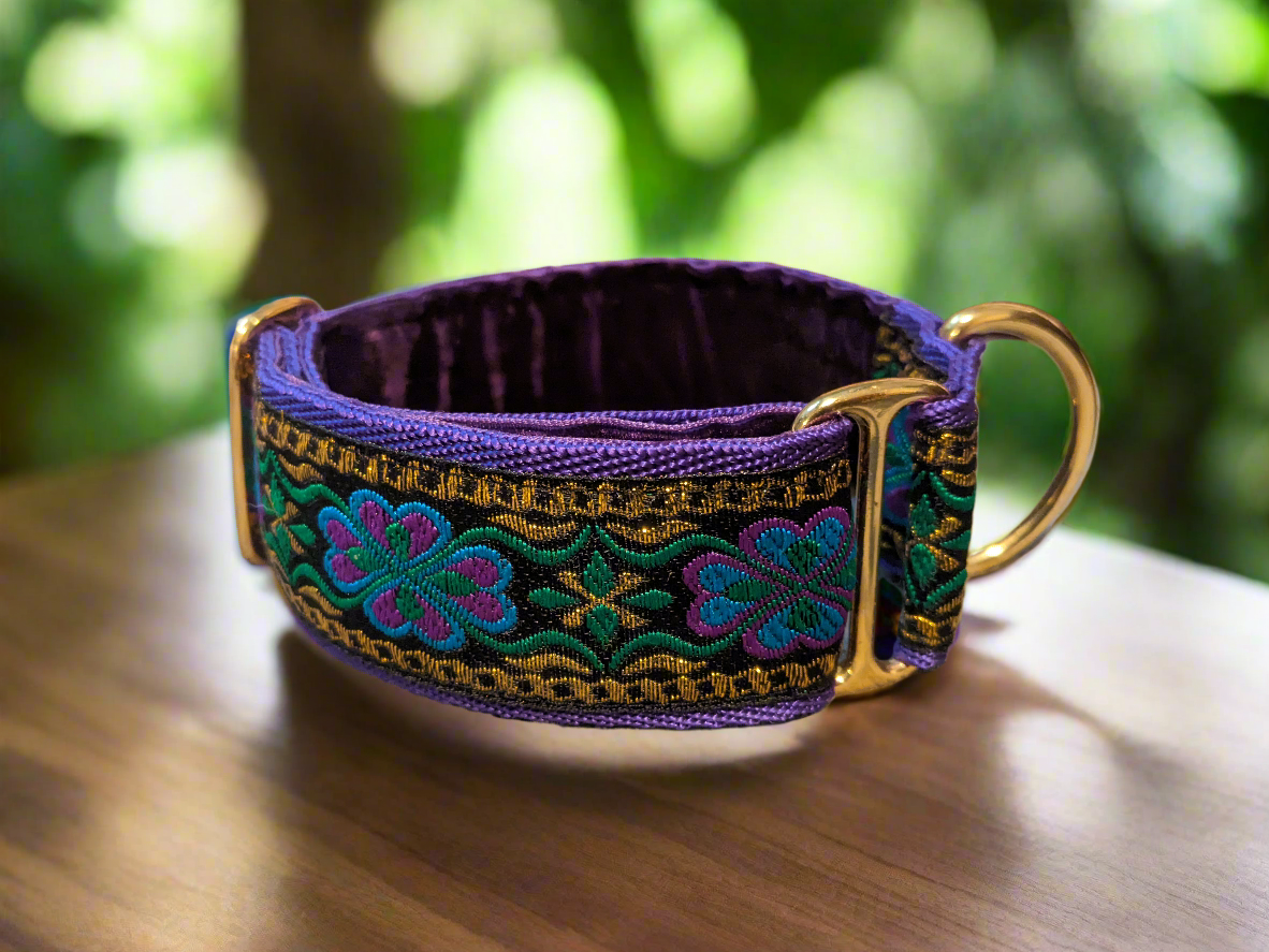 10-14" Purple/Gold Floral House Collar (Brass)