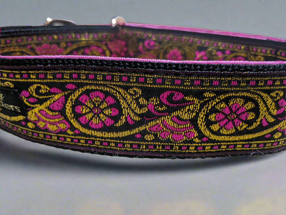 Pink/Gold Floral Pattern 38mm Martingale Collar (Rose Gold)