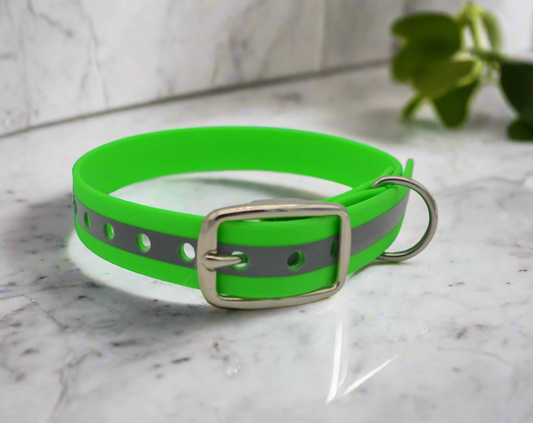 Reflective Green Hi Vis Waterproof Coated Webbing Collar 20mm