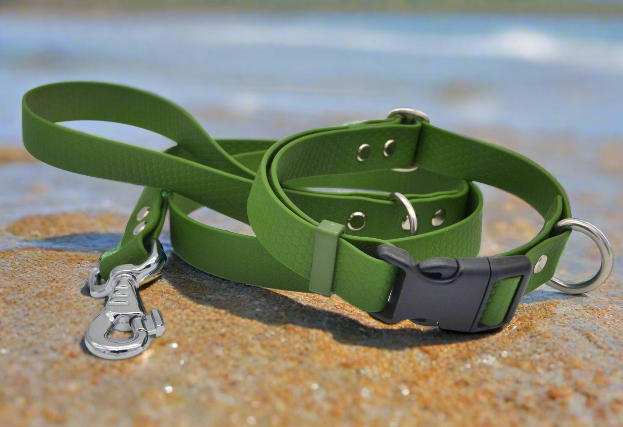 Army Green Waterproof Coated Webbing Collar & Lead Set 25mm