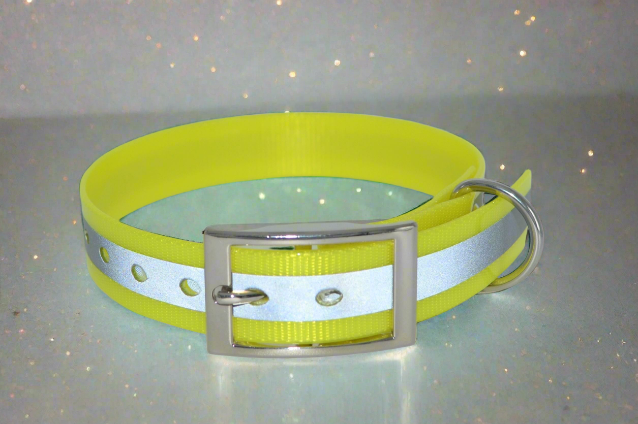 Reflective Hi Vis Yellow Waterproof Coated Webbing Collar 25mm