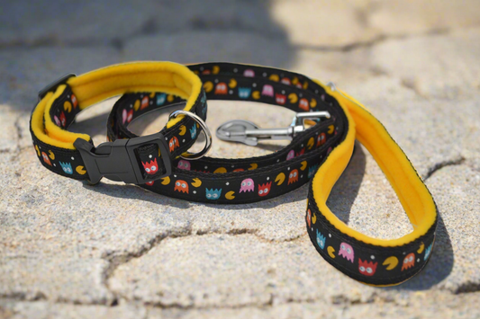 20/25mm PacMan Pattern Collar & Lead Set