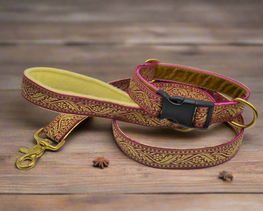 25mm Pink/Gold Brocade Pattern Collar & Lead Set (Brass)