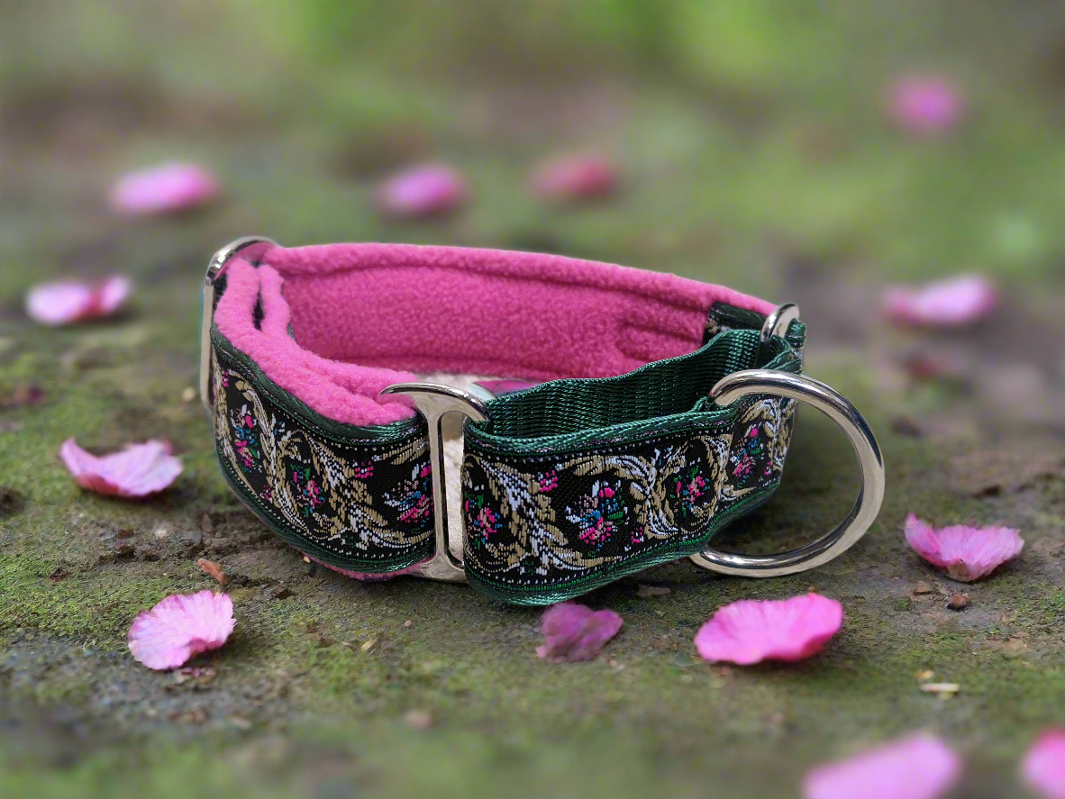 Pink/Green Renaissance Leaf Pattern 38mm Martingale Collar