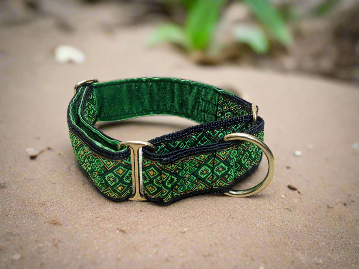 Emerald/Gold Mosaic Pattern 38mm Martingale Collar (Brass)