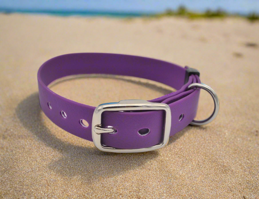 Purple Waterproof Coated Webbing Collar 20mm Brass, Silver or Black