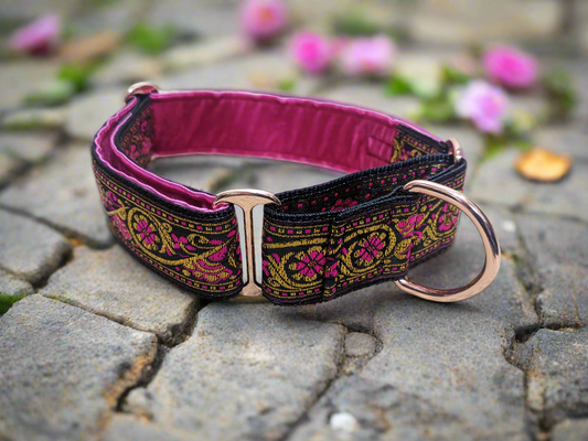 Pink/Gold Floral Pattern 38mm Martingale Collar (Rose Gold)