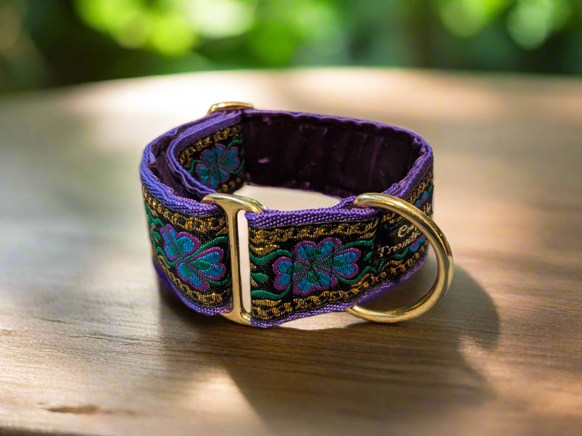 10-14" Purple/Gold Floral House Collar (Brass)