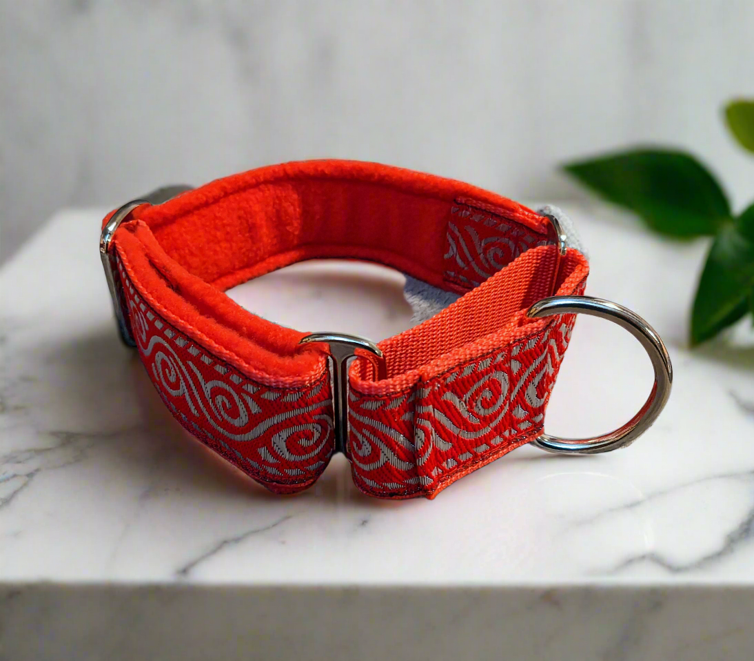 Red/Silver Renaissance Swirl Pattern 38mm Martingale Collar