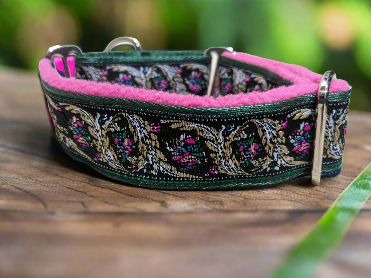 Pink/Green Renaissance Leaf Pattern 38mm Martingale Collar