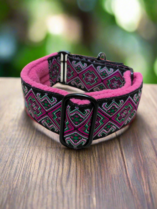 Pink/Black Geometric Tribal Pattern 50mm Martingale Collar